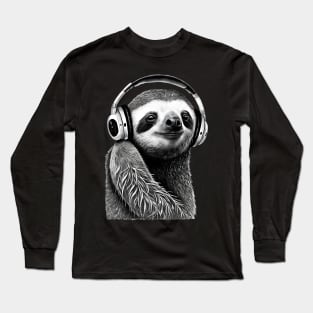 Sloth with Headphones Painting Long Sleeve T-Shirt